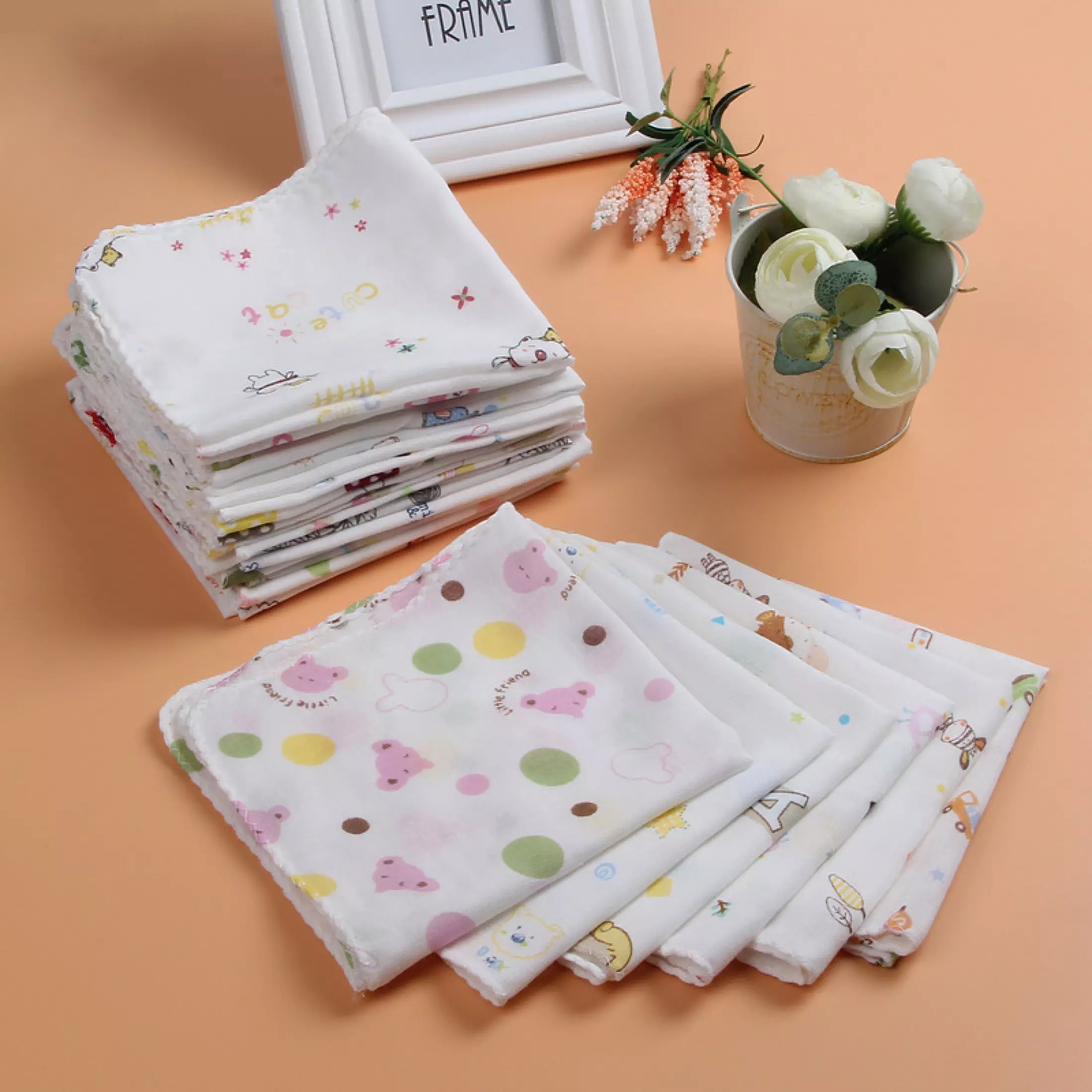 MUISUNGSHOP ผ้าเช็ดหน้าเด็ก ผ้าฝ้าย100% ผ้าเช็ดเอนกประสงค์ ไม่ระคายเคืองผิว