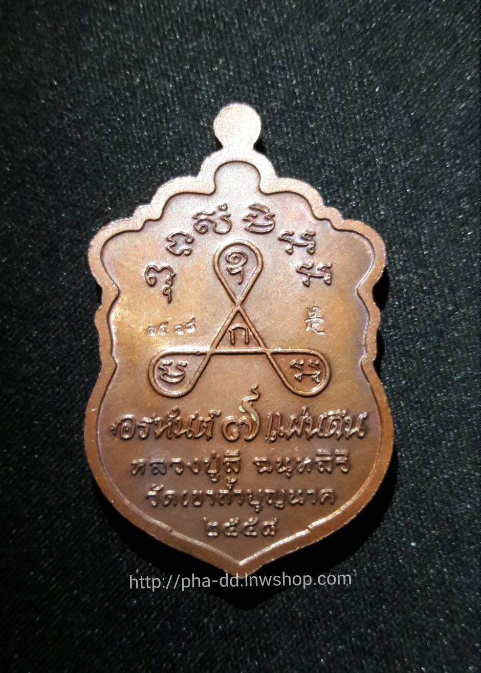 เหรียญเสมาหลวงปู่สี วัดเขาถ้ำบุญนาค รุ่นอรหันต์ 7 แผ่นดิน เนื้อทองแดง (กรรมการ) พร้อมกล่อง