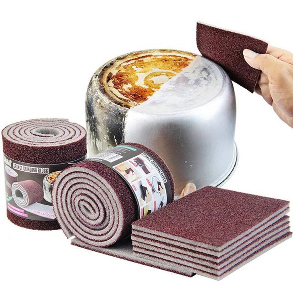 MUISUNGSHOP แผ่นขัดสนิม Emery sponge แปรงฟองน้ำสำหรับทำความสะอาดห้องครัว ขนาด 9x100 ซม.