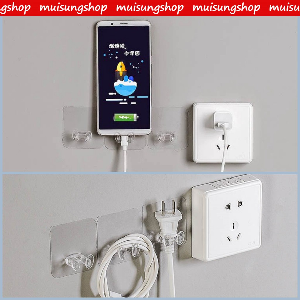 Muisungshop ที่แขวนหัวปลั๊ก ที่จัดระเบียบหัวปลั๊กไฟ กาวนาโน ลอกออกได้ ไม่ต้องเจาะ Plug Holder