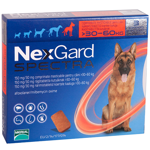 NEXGARD SPECTRA ยาเม็ดชนิดเคี้ยว ป้องกันเห็บหมัด สำหรับสุนัข น้ำหนัก 30-60 KG.