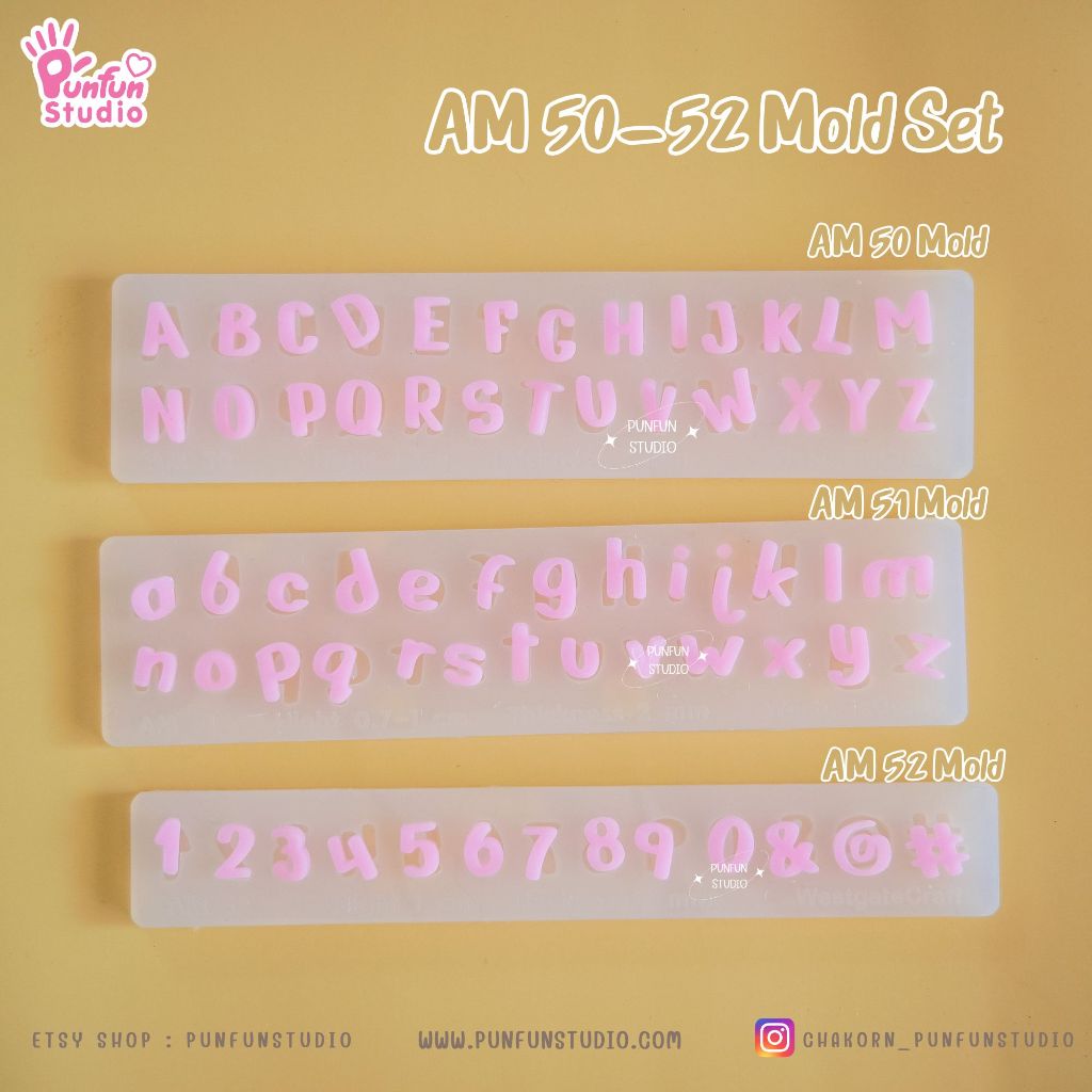 แม่พิมพ์ตัวอักษร AM 50-52 Mold / Height 1.1-1.5 cm หนา 2 mm / แม่พิมพ์ซิลิโคน