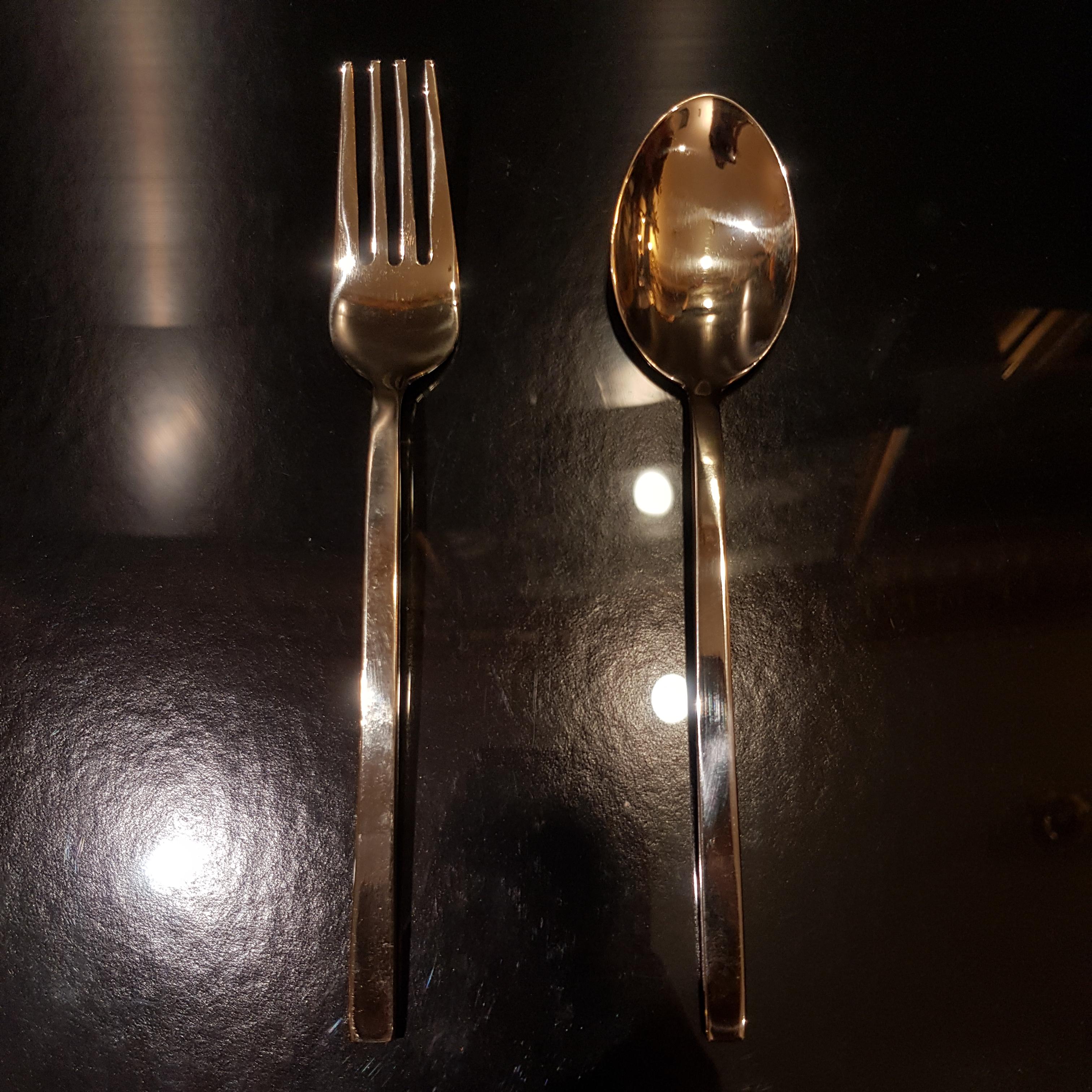 ชุด ช้อน ส้อม อาหาร 7.5 นิ้ว ลายเรียบ ทองเหลือง ตีมือ แบบหนาพิเศษ