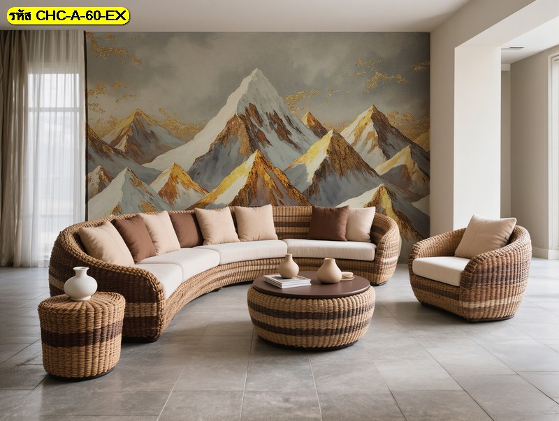 วอลเปเปอร์สั่งทำ ภาพภูเขาหิมะทองคำ นำเสนอ ความยิ่งใหญ่สง่างามและเป็นธรรมชาติในห้องนั่งเล่น