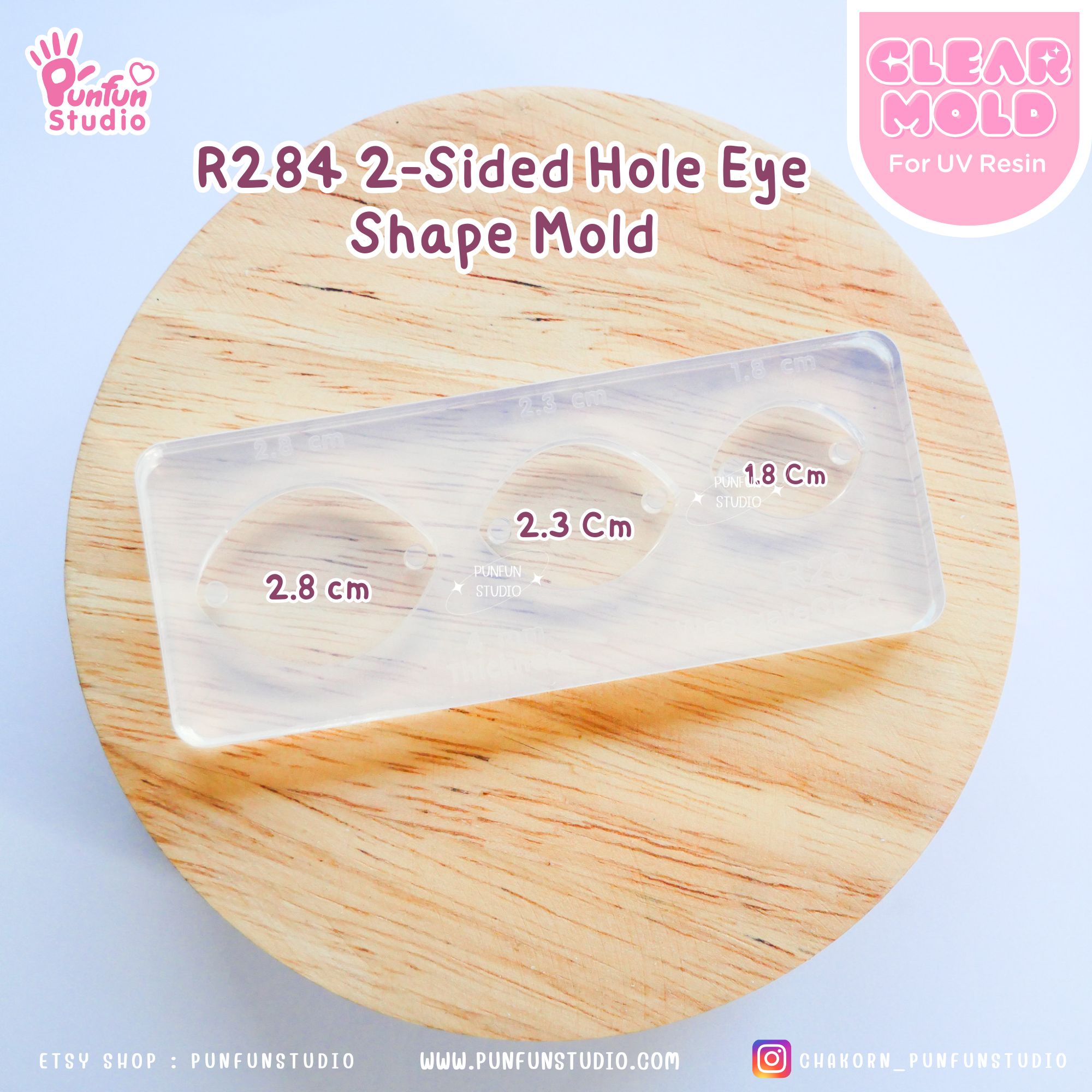 R284 2-Sided Hole Eye Shape Mold / 3 in 1 / Size 2.8, 2.3, 1.8 cm / UV Clear