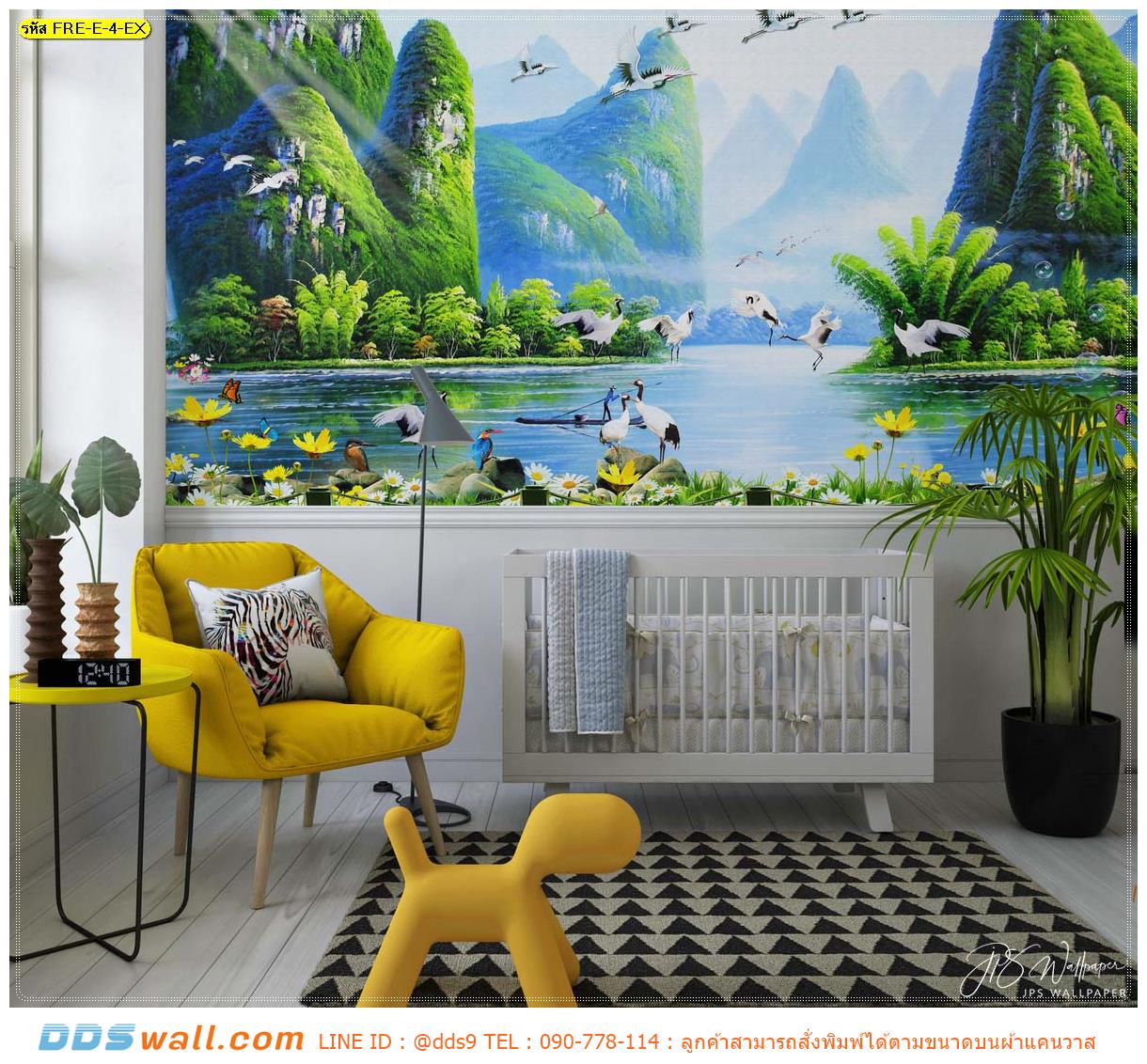 ปริ้นวอลเปเปอร์ ติดห้องเลี้ยงเด็ก ตกแต่งเฟอร์นิเจอร์สีสันสดใสกับภาพพิมพ์วิวธรรมชาติอุดมสมบูรณ์ สีสันสวยงาม