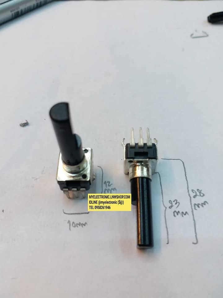 โวลุ่มB50Kแกนดำโวลุ่มก้านดำ3ขาตัวกว้าง10×ยาว12มม. แกน+ขอบยาว23มม.โวลุ่มB503โวลุ่ม50KB