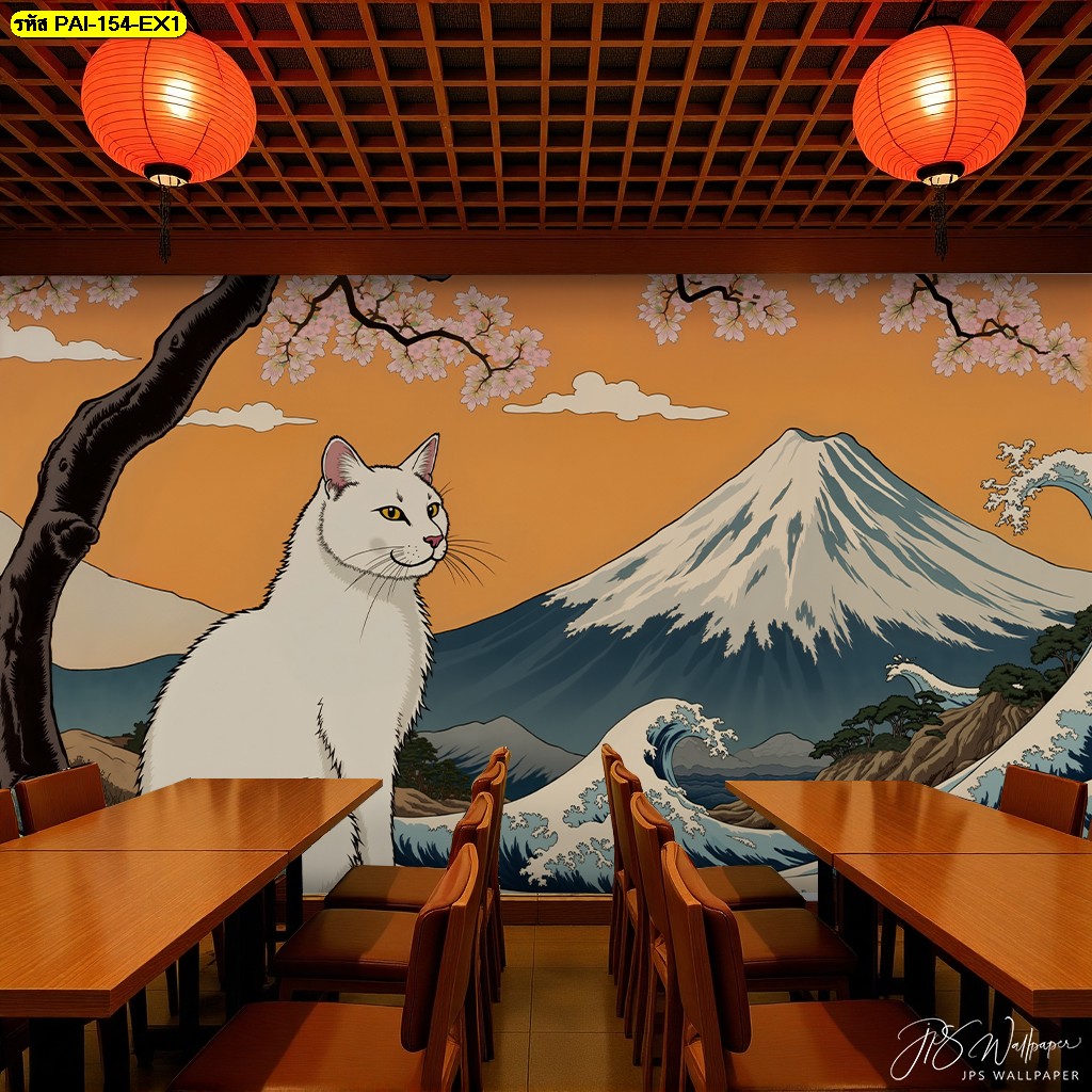 สร้างมุมถ่ายรูปสุดปัง ด้วยวอลเปเปอร์แมวญี่ปุ่นแต่งร้าน