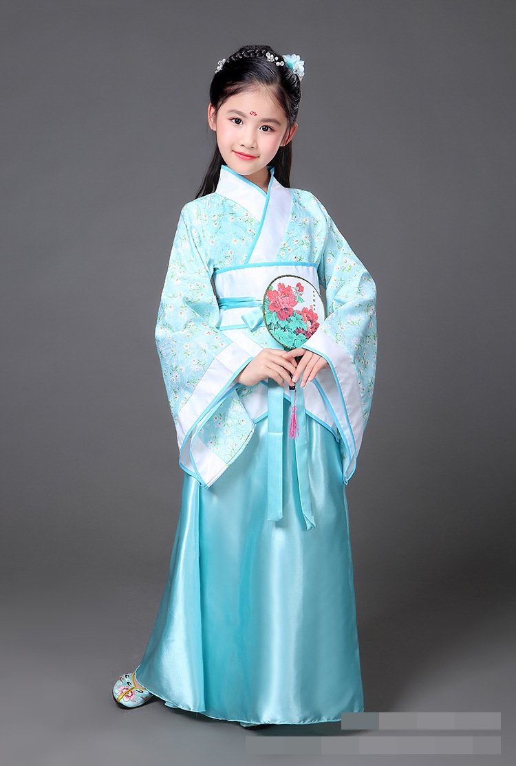 7C22 ชุดเด็กหญิง จีนโบราณ ชุดจอมยุทธ ฮั่นฝู ฟ้าคาดขาว Hanfu Chinese