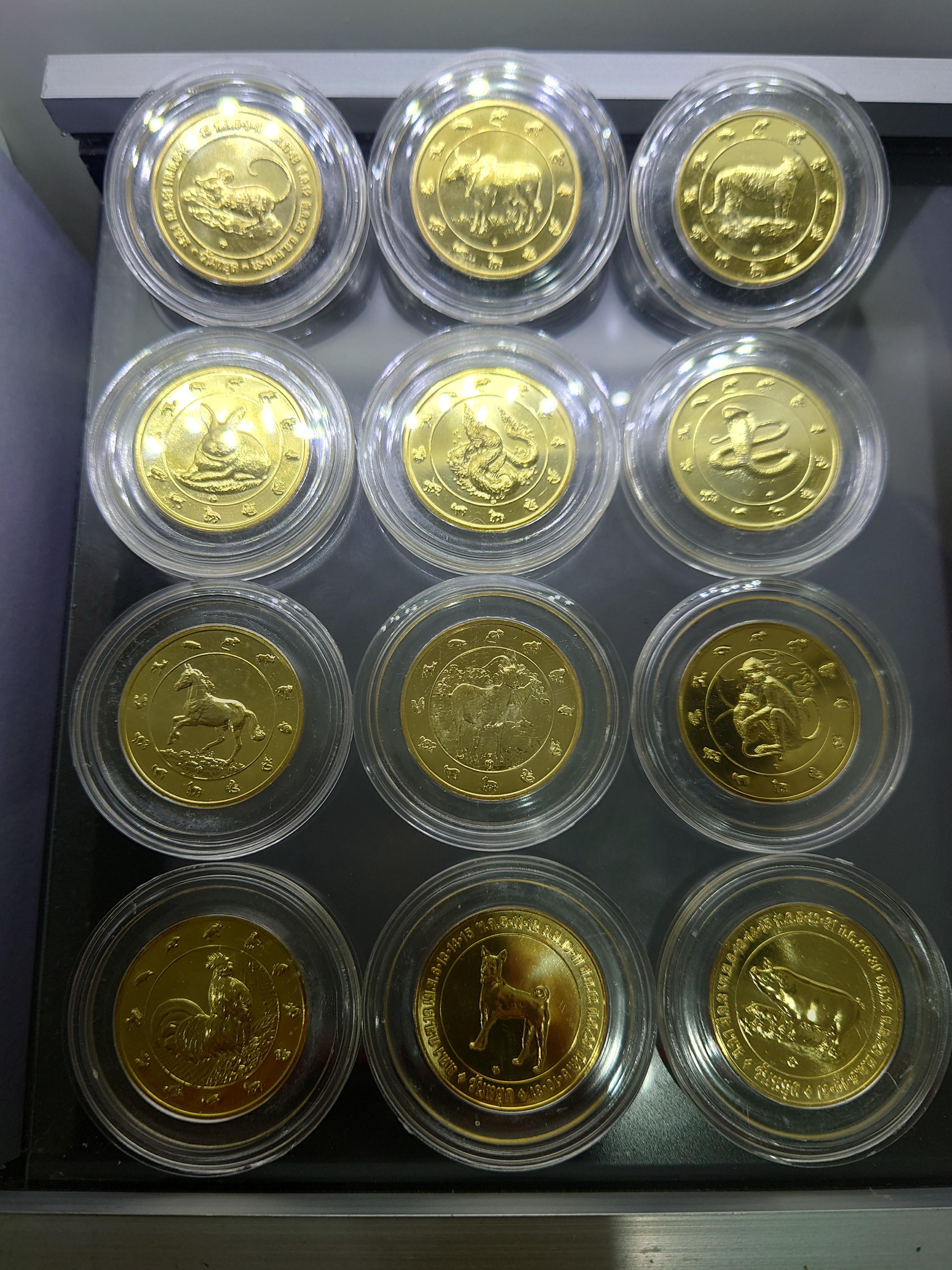 เหรียญปีนักษัตร เนื้อทองแดงชุบกาหลั่ยทอง ครบชุด 12 นักษัตร(ประจำปี2549-2560)กรมธนารักษ์สร้าง ไม่ผ่านใช้