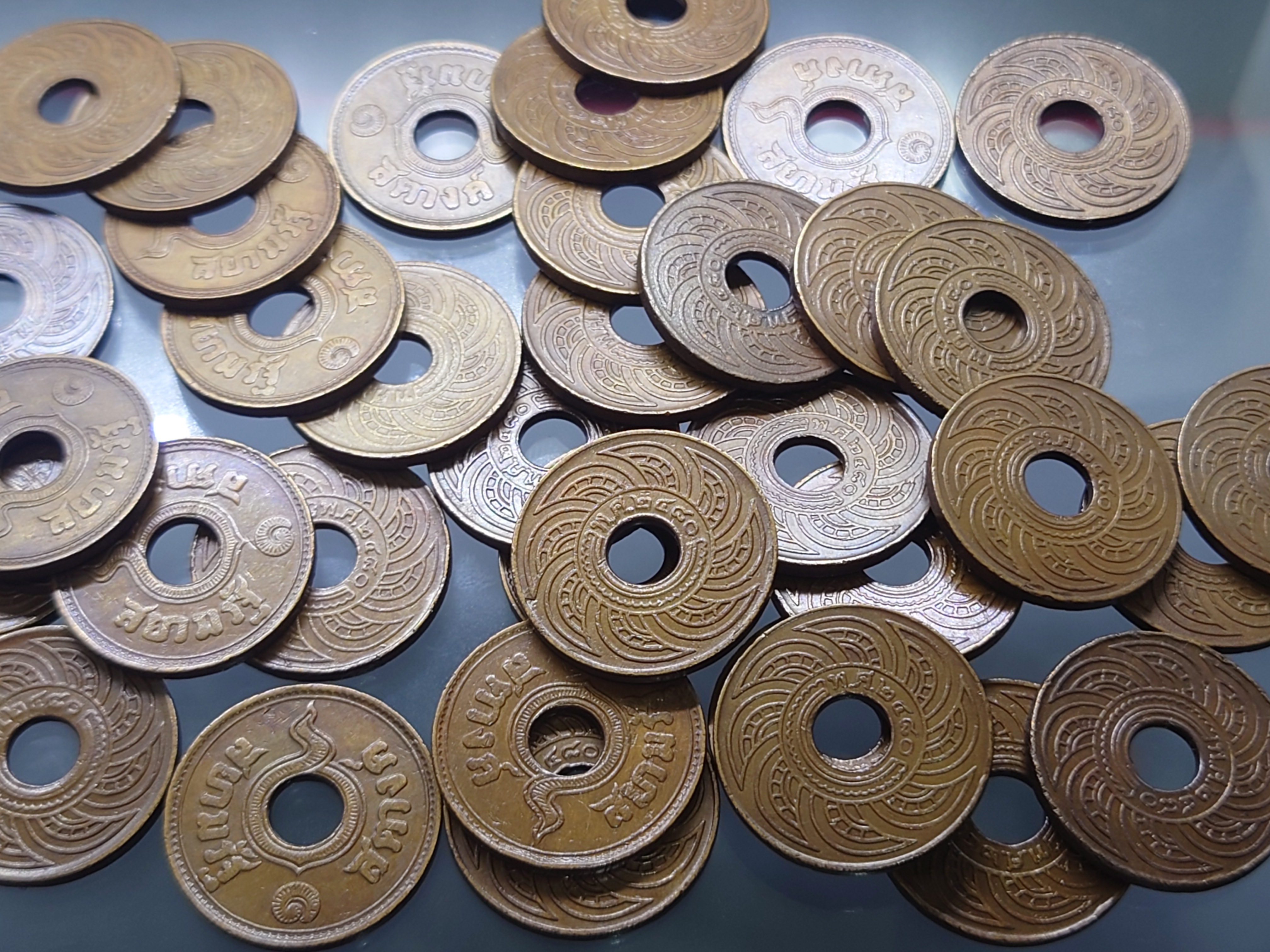 สตางค์รู เนื้อทองแดง 1 สตางค์ ปี พ.ศ.2480 ผ่านใช้ สวย