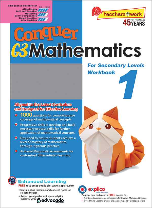 แบบทดสอบคณิตศาสตร์ภาษาอังกฤษระดับมัธยมศึกษาปีที่ 1 Conquer G3 Mathematics For Secondary Levels Workbook 1