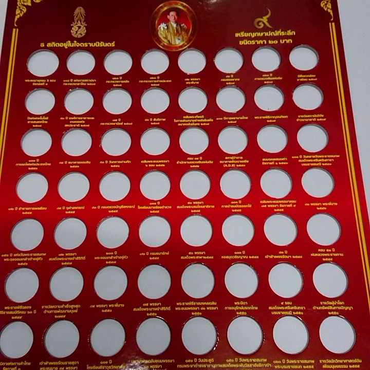 แผงใส่เหรียญ 20 บาท นิเกิล ที่ระลึก 72 วาระ สีแดง