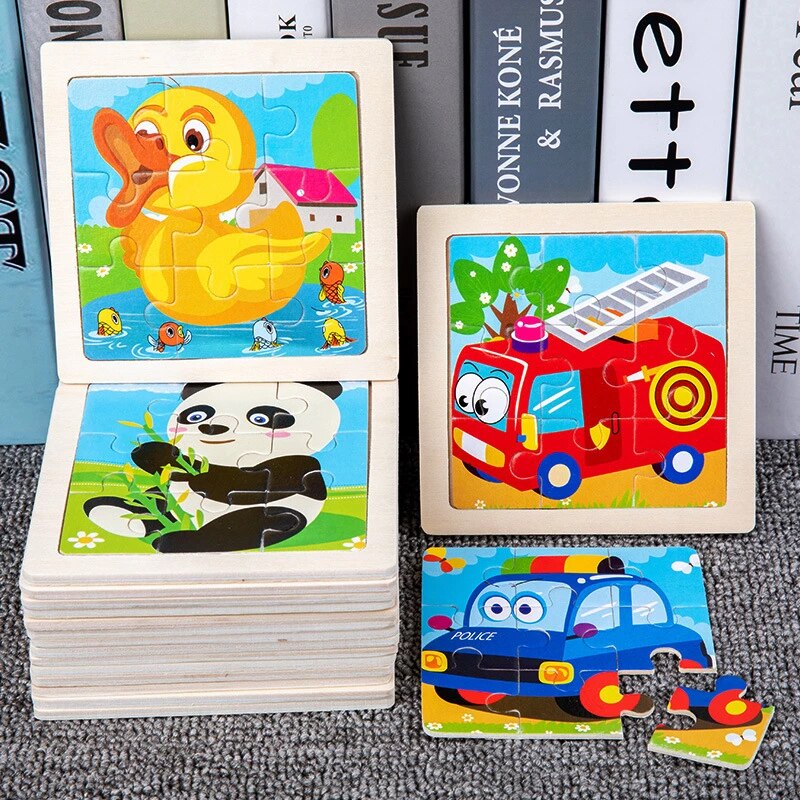 MUISUNGSHOP (JS9SMALL) จิ๊กซอว์ไม้ 9 ชิ้น/แผ่น จิ๊กซอไม้ ตัวต่อไม้ ของเล่นเสริมพัฒนาการ ของเล่นเด็กเสริมพัฒนาการ คละแบบ