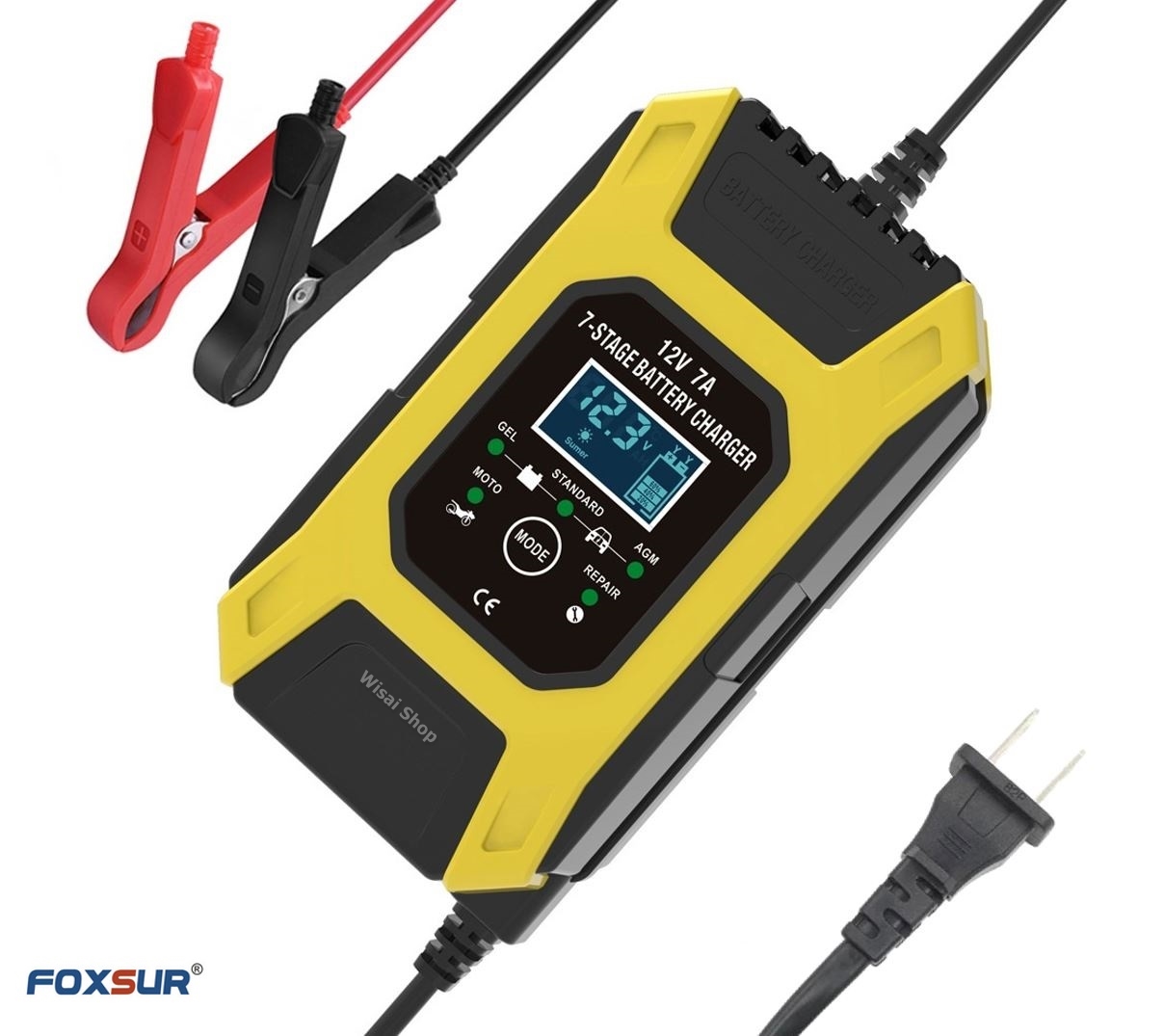 FOXSUR เครื่องชาร์จ 12V สลายซัลเฟตและฟื้นฟูแบตเตอรี่รถยนต์และรถจักรยานยนต์ Car/Motorcycle Smart Battery Charger / Pulse Repair Charger 12V 7A/ 6-120Ah รุ่น FBC1207D
