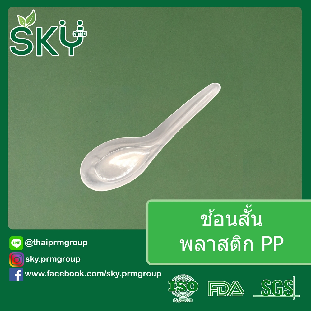 [ยกลัง 1,000 ชุด] SKY ช้อนก๋วยเตี๋ยวพลาสติก ช้อนคาวพลาสติก ช้อนสั้นพลาสติก (ห่อถุงใสแยกชิ้น)
