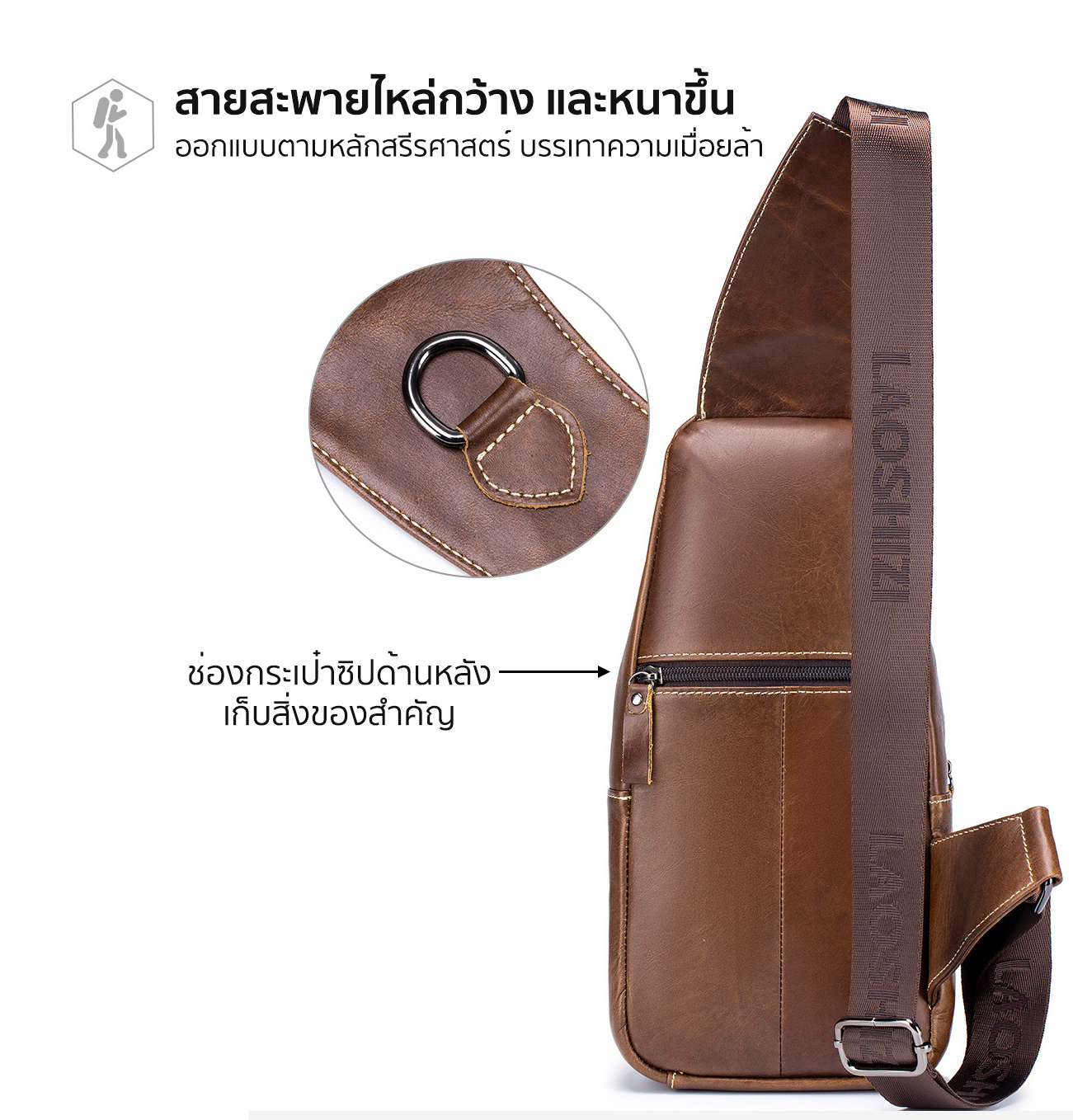 กระเป๋าคาดอกผู้ชาย หนังแท้100% พกพาสะดวก ใส่สมุด ใส่ iPad และของใช้ส่วนตัวได้ CODE:B078