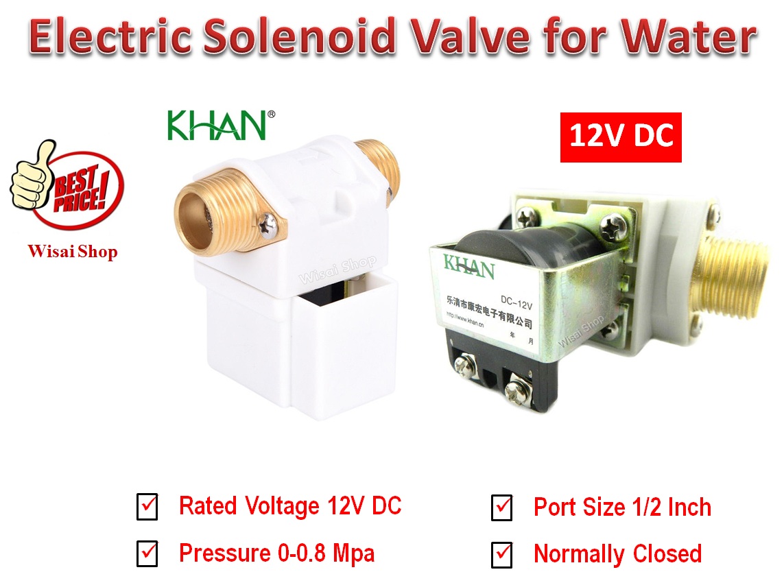 12V DC โซลินอยด์วาล์วสำหรับน้ำ Electric Solenoid Valve for Water แบบปกติปิด (NC) ขนาด 1/2"