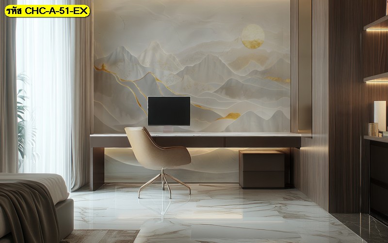 วอลเปเปอร์สั่งผลิต ภาพภูเขาคลื่นสีเทาทอง นำเสนอ ความสงบและความหรูหราสำหรับมุมทำงานส่วนตัว