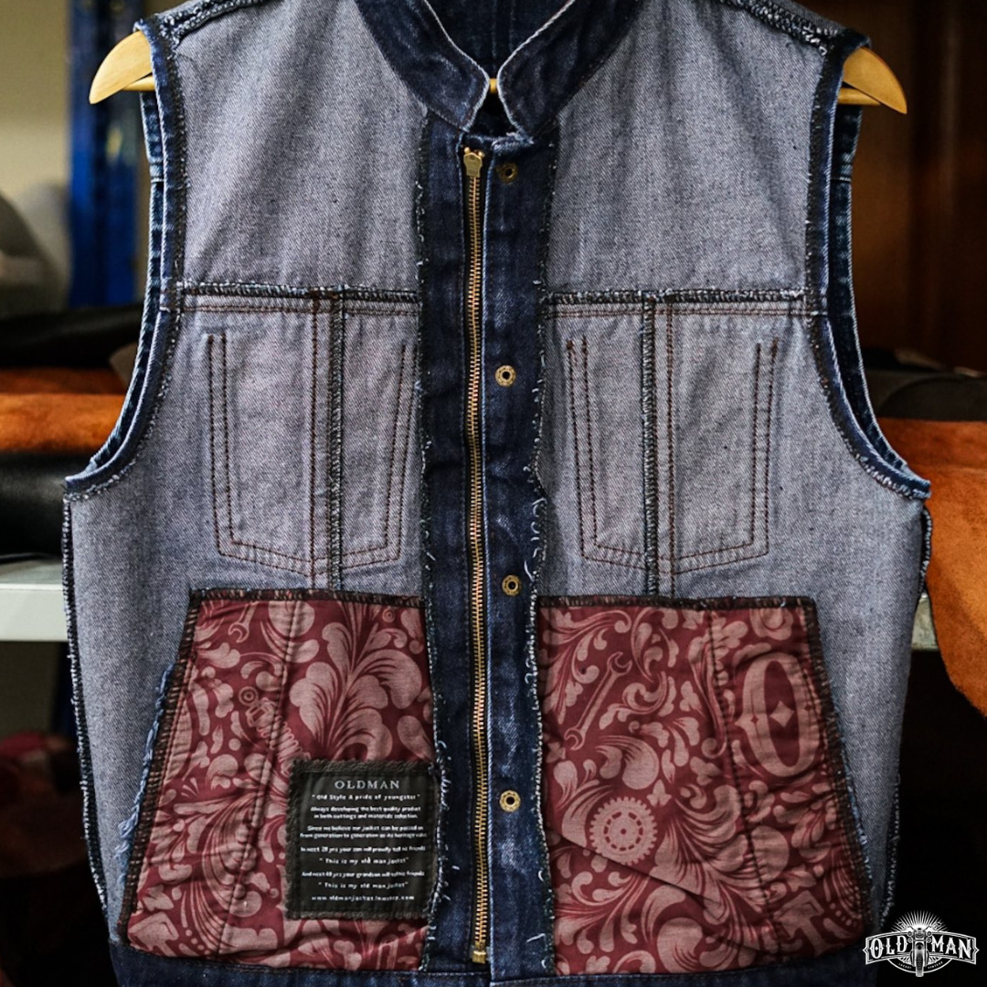 OLDMAN Vest 2101 หนังวัว Full Grain+ผ้ายีนส์