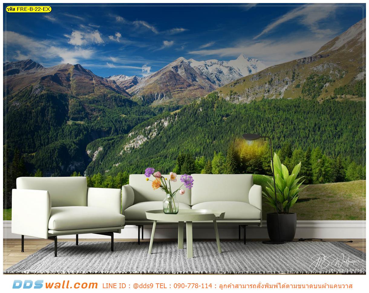 ภาพศิลปะ ผ้าCanvas พิมพ์ลายลายธรรมชาติ บรรยากาศบนยอดเขา ตกแต่งห้องนั่งเล่น มองเเล้วทำให้สบายตา