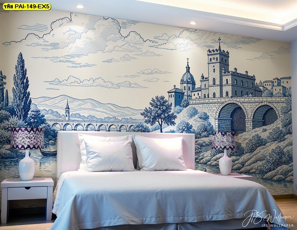 ภาพวิวลายเส้นสไตล์วินเทจ พิมพ์ลงวอลเปเปอร์คุณภาพ แต่งผนังห้องนอนสวยๆ