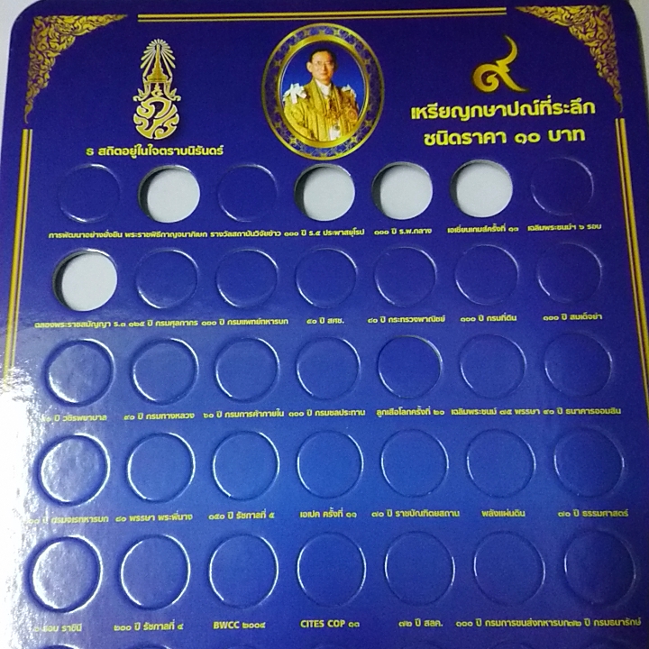 แผงใส่เหรียญ 10 บาทสองสี ที่ระลึก 61 วาระ สีน้ำเงิน