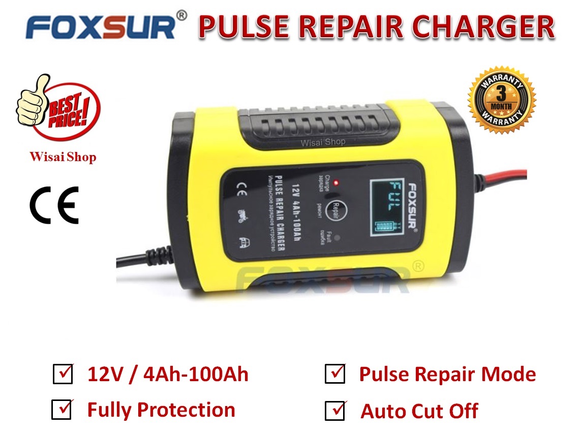 FOXSUR เครื่องชาร์จอัจฉริยะและซ่อมแบตเตอรี่รถยนต์ Pulse Repair Charger 12V 4-100Ah รุ่น FBC1205D พร้อมคู่มือภาษาไทยและการรับประกัน 3 เดือน
