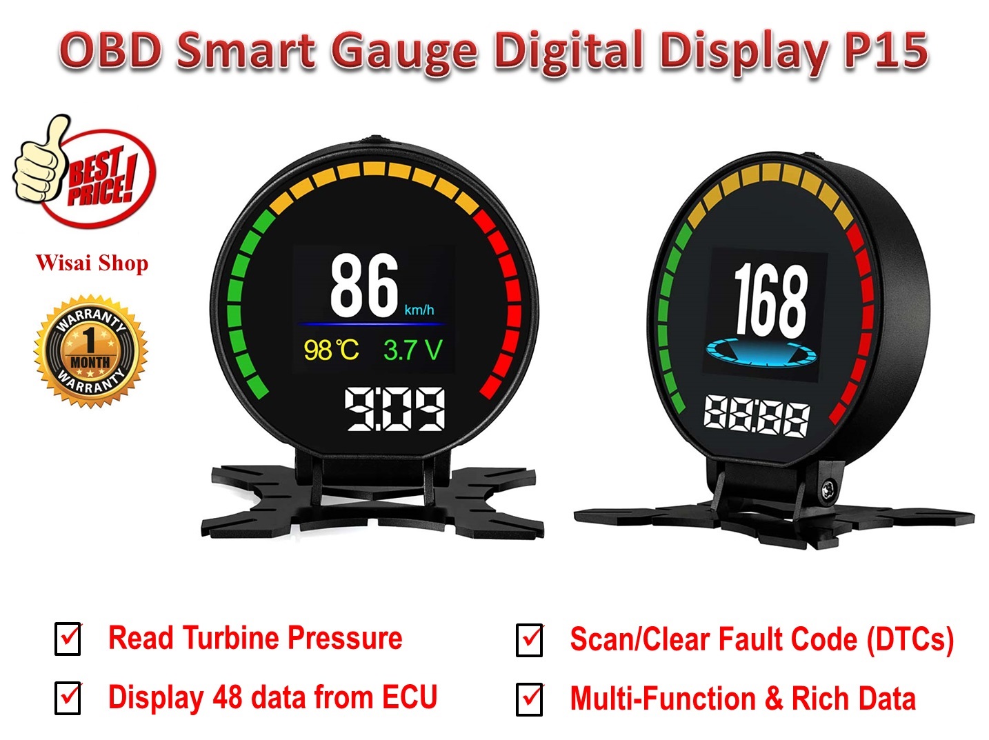 OBD 2 สมาร์ทเกจ Smart Gauge Digital Meter/Display รุ่น P15