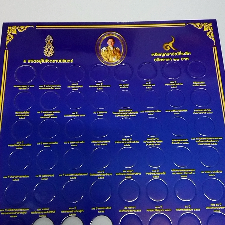 แผงใส่เหรียญ 20 บาท นิเกิล ที่ระลึก 72 วาระ สีน้ำเงิน