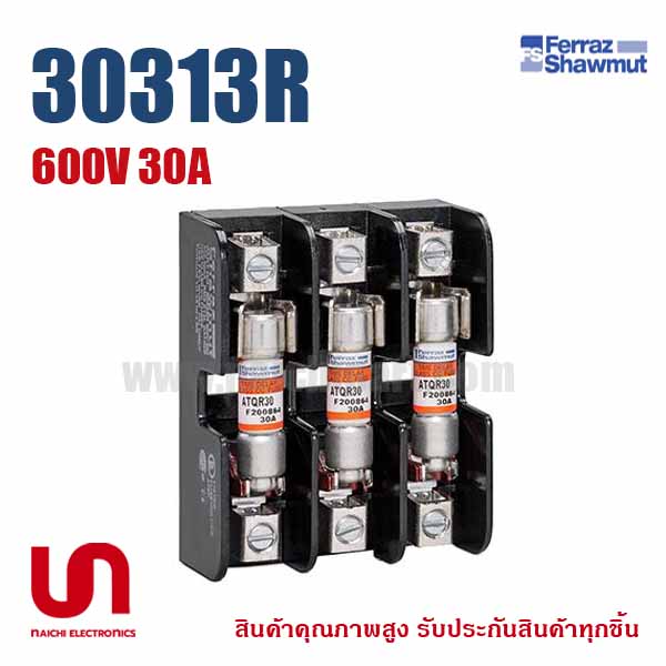 ฐานฟิวส์ Mersen Ferraz , 30313R , Fuse Holders 600V 30A Class 3-pole