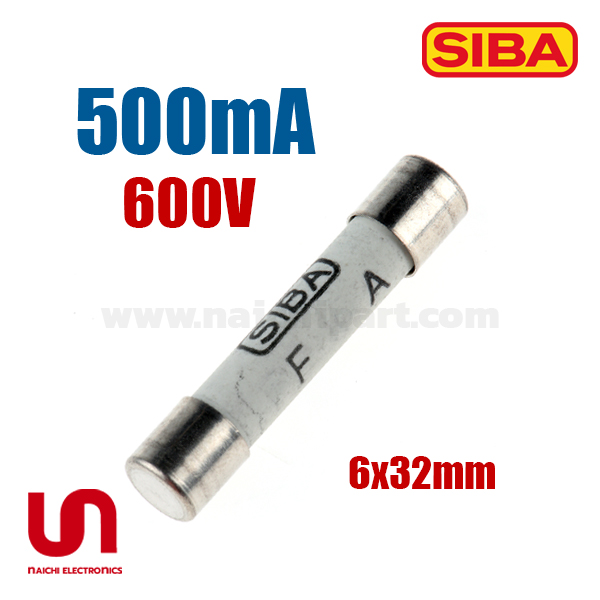 SIBA , F 500mA H500V , 6x32mm , Fast Fuse (F)