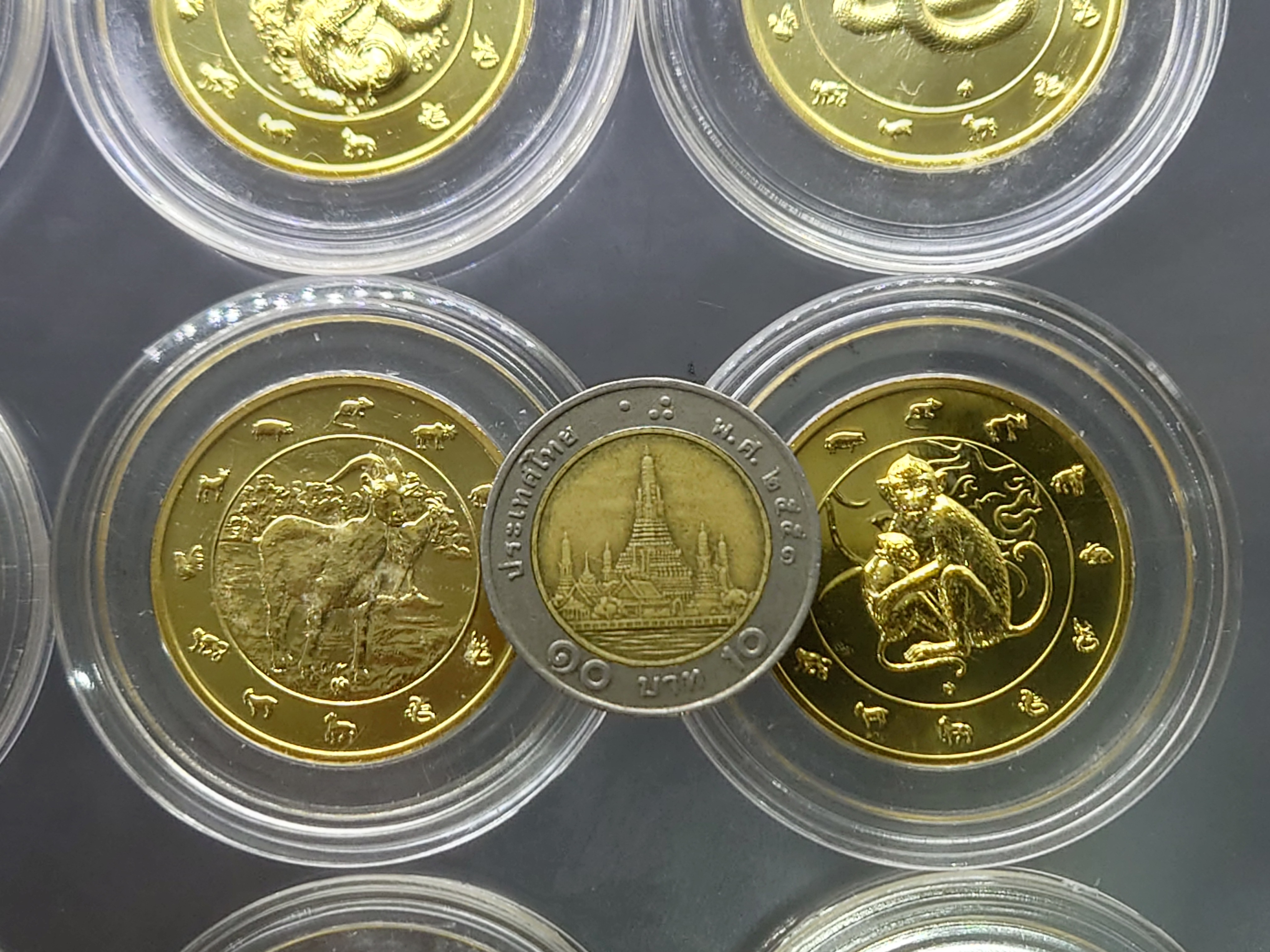 เหรียญปีนักษัตร เนื้อทองแดงชุบกาหลั่ยทอง ครบชุด 12 นักษัตร(ประจำปี2549-2560)กรมธนารักษ์สร้าง ไม่ผ่านใช้