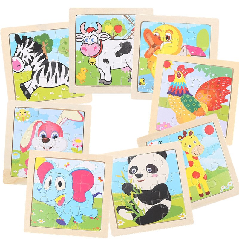 MUISUNGSHOP (JS9SMALL) จิ๊กซอว์ไม้ 9 ชิ้น/แผ่น จิ๊กซอไม้ ตัวต่อไม้ ของเล่นเสริมพัฒนาการ ของเล่นเด็กเสริมพัฒนาการ คละแบบ