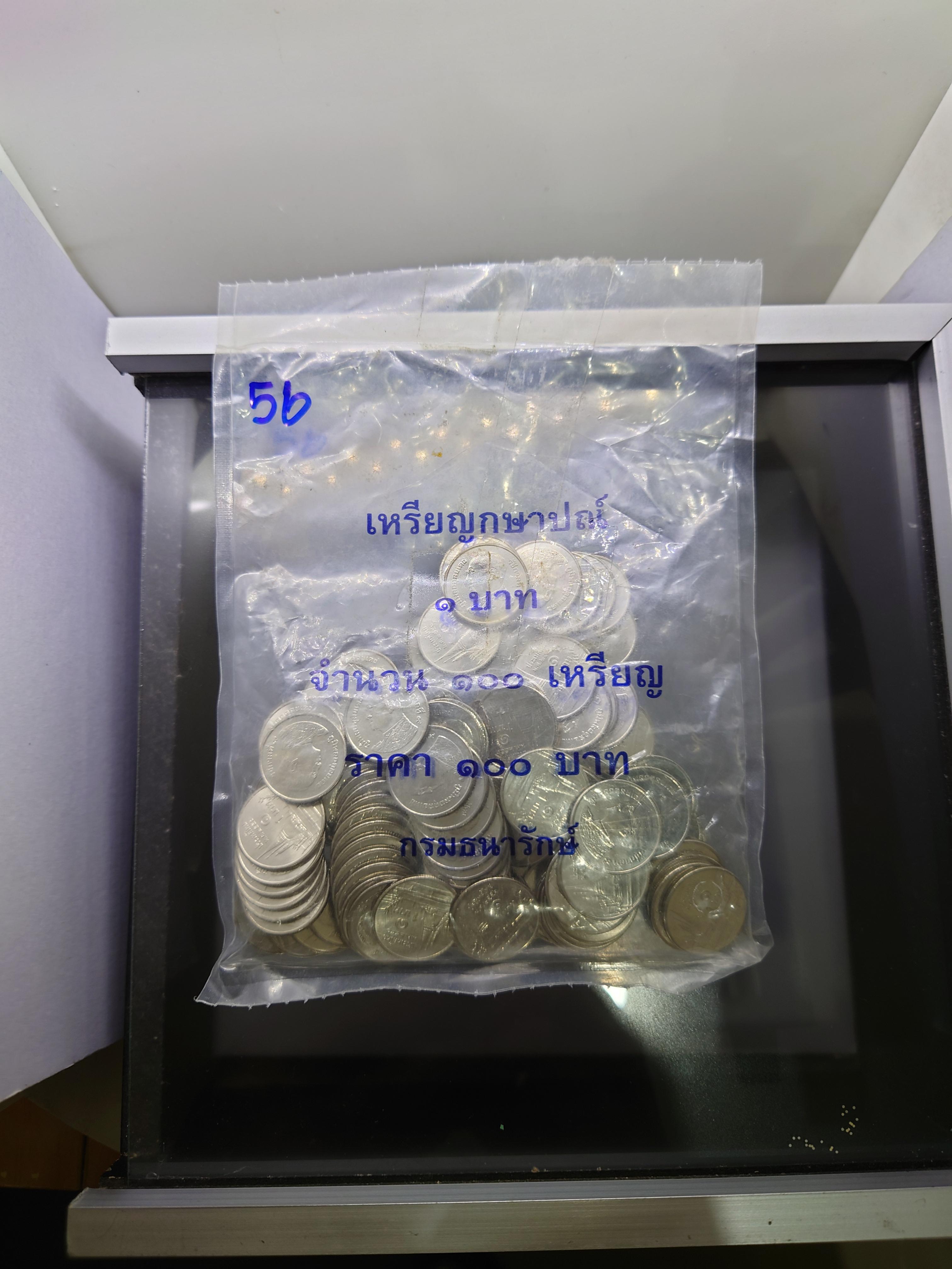 เหรียญยกถุง (100เหรียญ) เหรียญ 1 บาท หมุนเวียน ปี2556 ไม่ผ่านใช้ แพคถุงกรมธนารักษ์