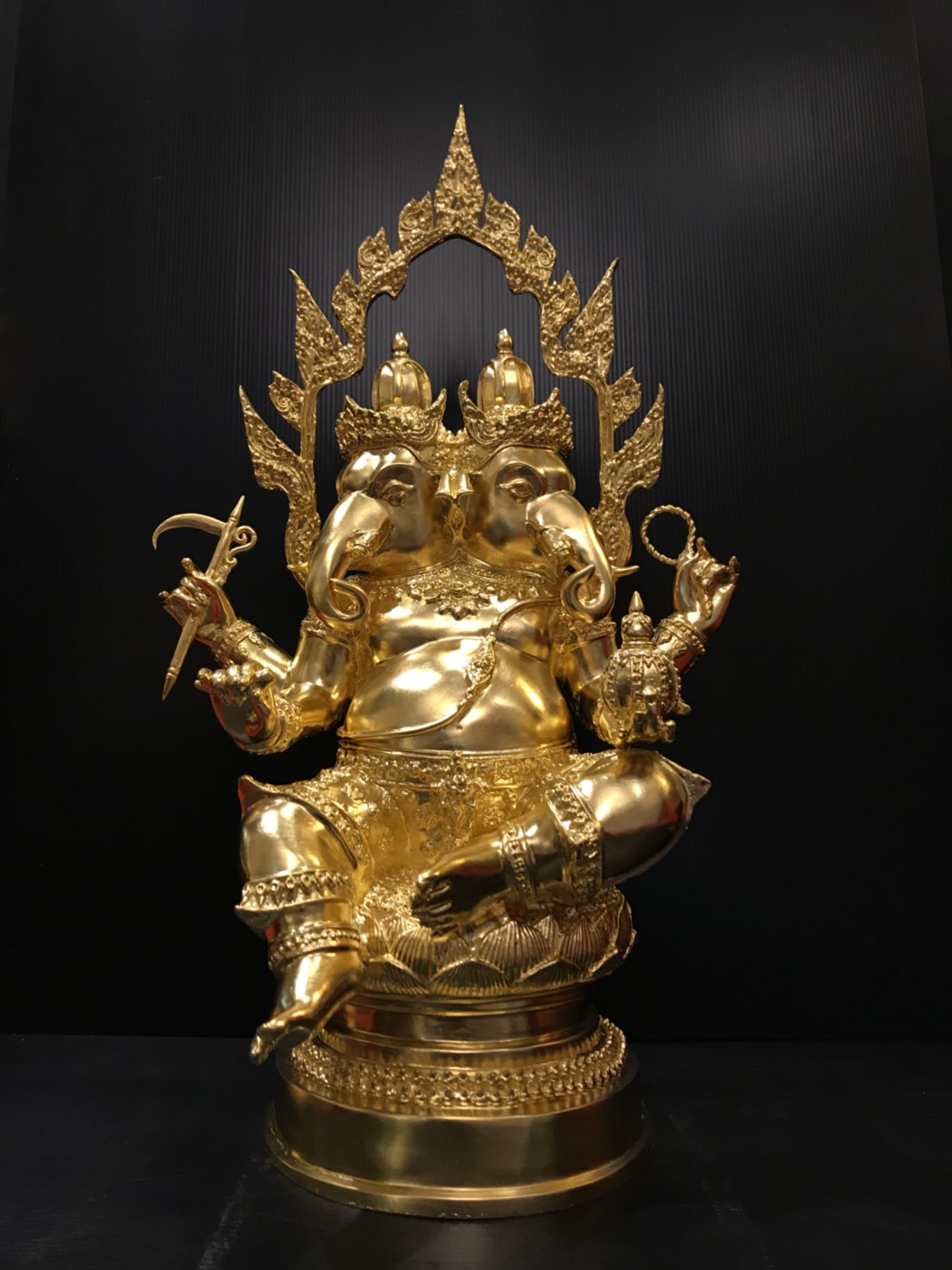 รูปหล่อพระพิฆเนศ ทวีมุข เนื้อสำริศ ปิดด้วยทองคำเปลว