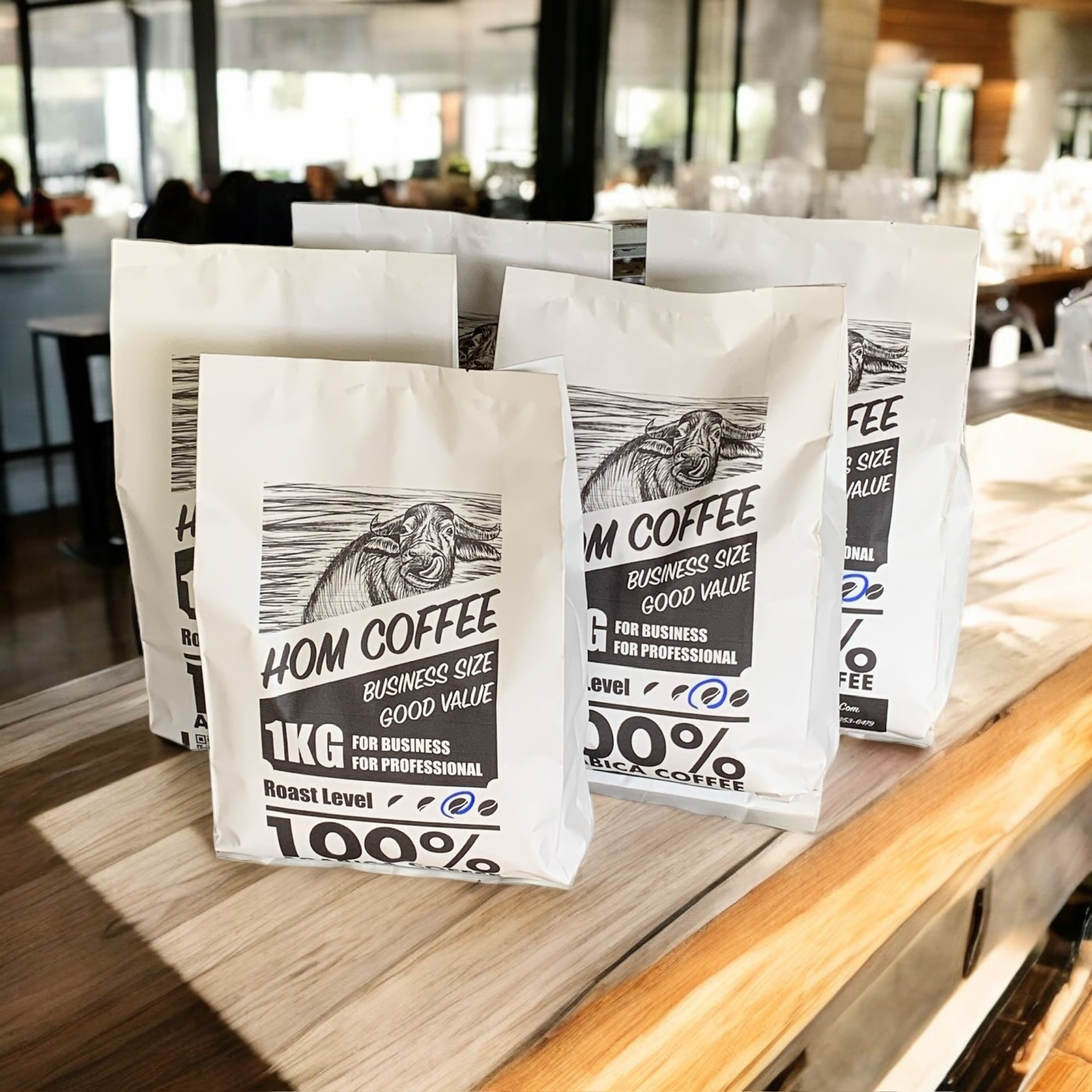 ขายส่ง กาแฟคั่วพร้อมบด ถุงละ 1 กิโลกรัม ( แพ็ค 1 , 3 , 5 กก. ) สำหรับร้านกาแฟ สำนักงาน โรงแรม อาราบิก้า 100% ราคาถูก พร้อมขาย กลิ่นหอม จากหอมฟาร์ม