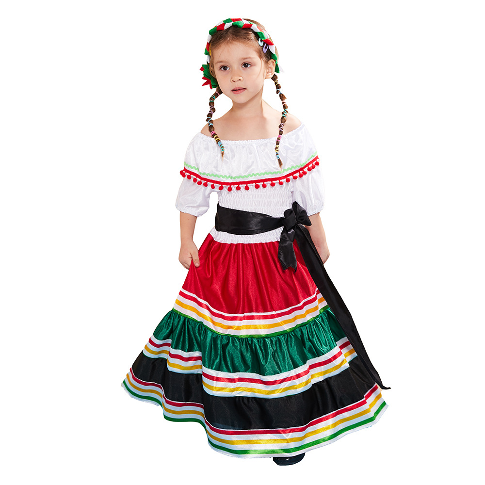 7C80 ชุดเด็ก ชุดเม็กซิโก ชุดประจำชาติเม็กซิโก ชุดเต้นรำ ชุดลาติน Children Latin Mexico Dancer Costumes