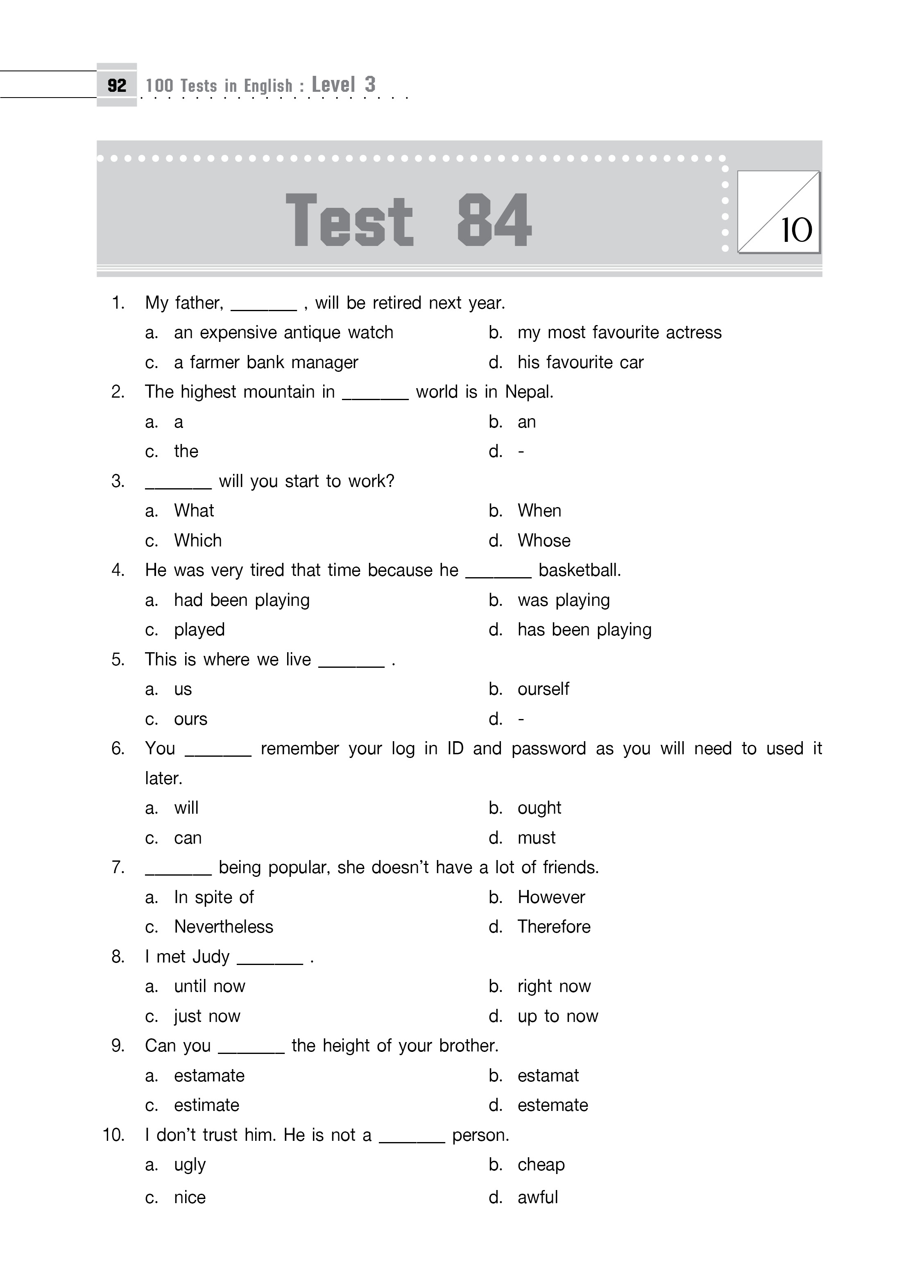 100 TESTS IN ENGLISH : LEVEL 3 (new)