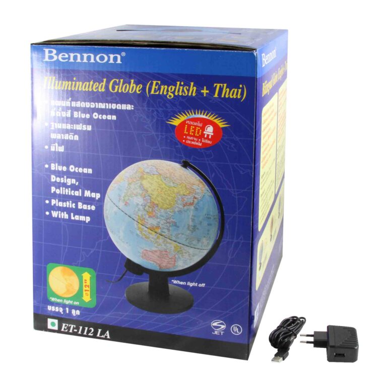 ลูกโลกพลาสติก 12 นิ้ว แบบมีไฟในตัว ไทยและอังกฎษ