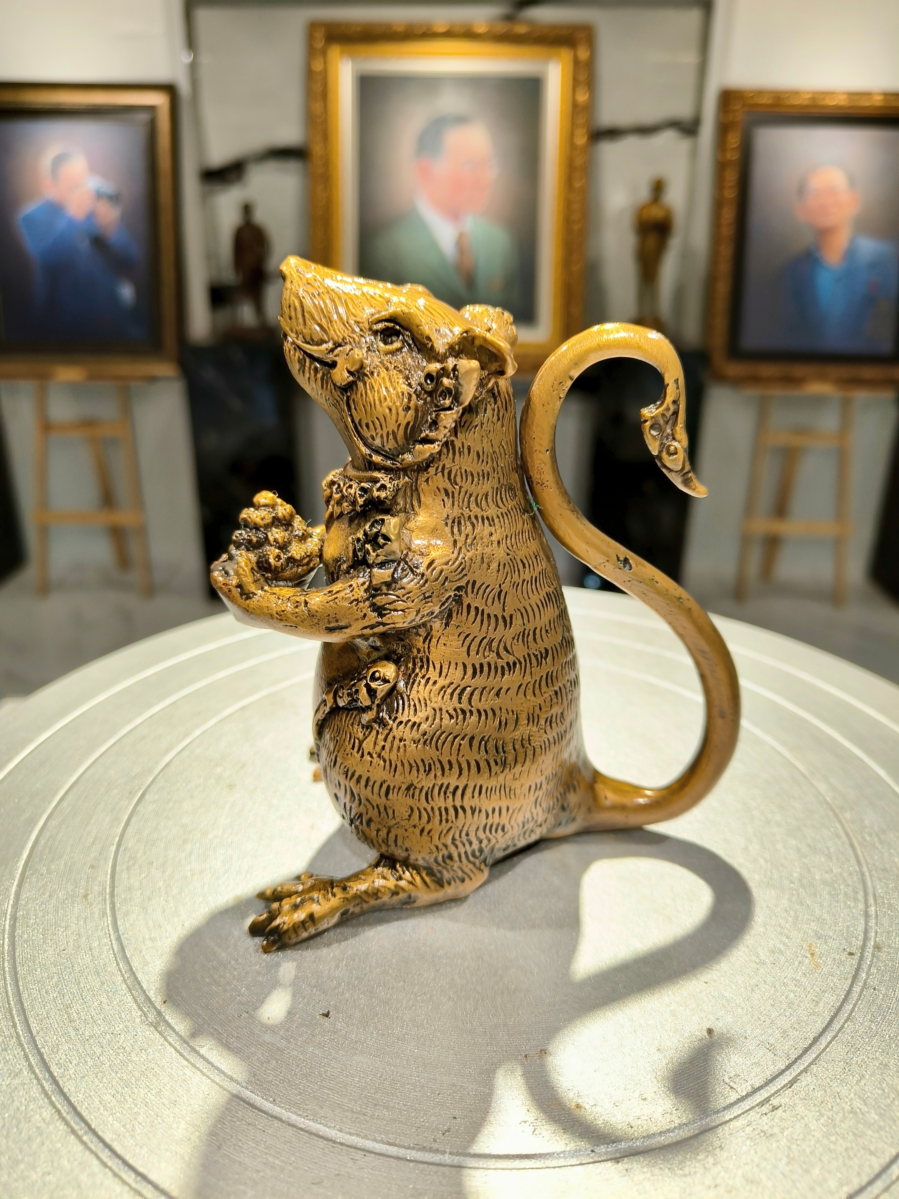 รูปหล่อ หนูมุสิกะถือขนม หนูพระพิฆเนศ หน้าตัก 3 นิ้ว เนื้อสัมฤทธิ์