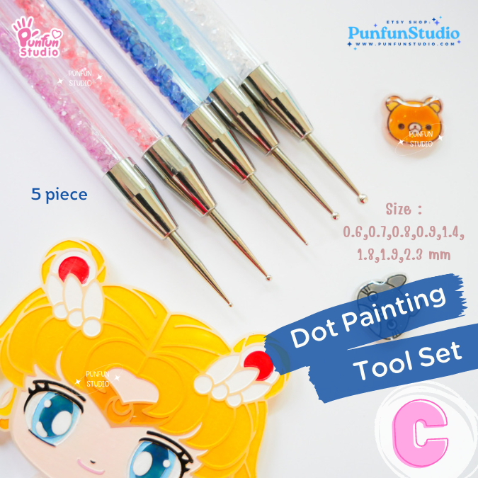 อุปกรณ์หัวกลมหลายขนาด Dot Painting Tool Set C / Set 5 pieces / 10 various head sizes.