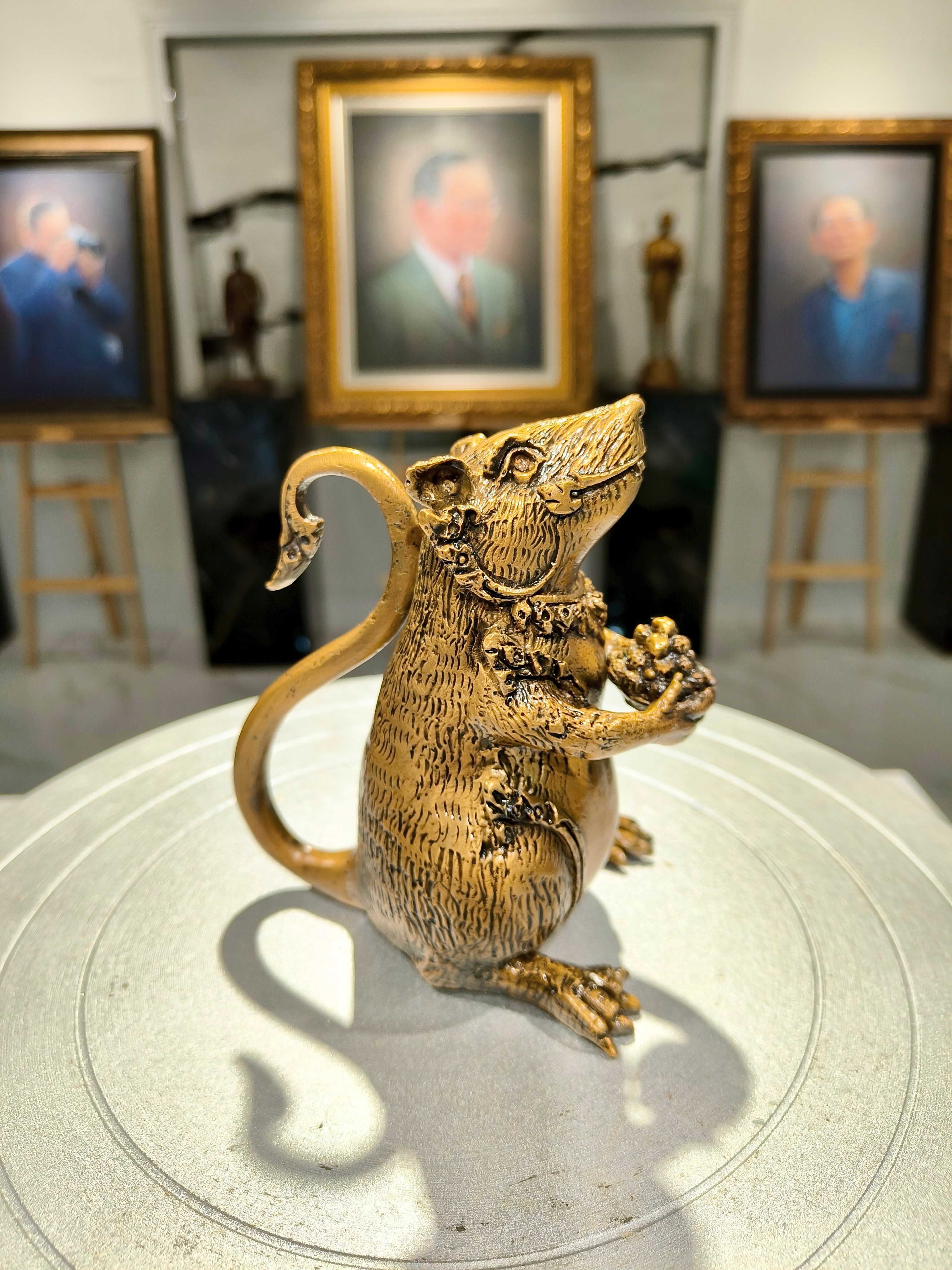 รูปหล่อ หนูมุสิกะถือขนม หนูพระพิฆเนศ หน้าตัก 3 นิ้ว เนื้อสัมฤทธิ์