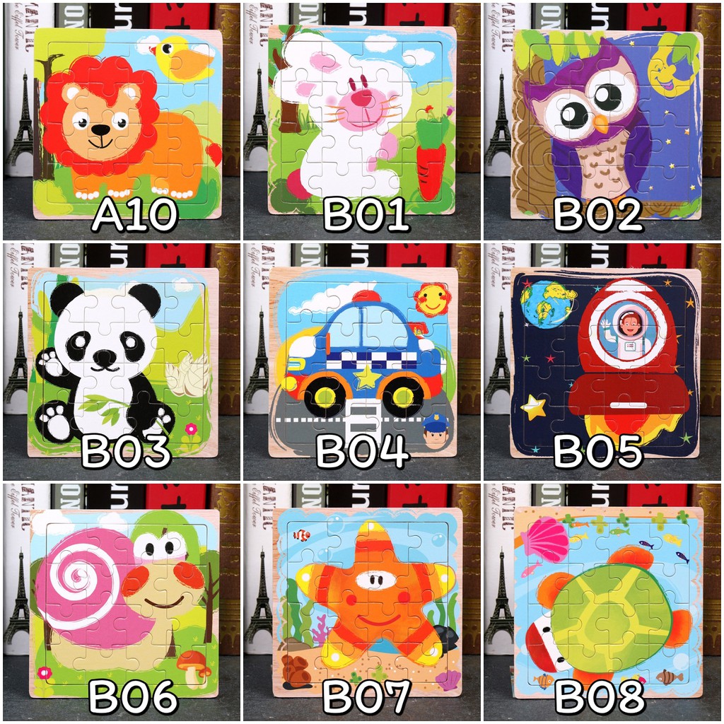 MUISUNGSHOP จิ๊กซอว์ไม้ 16 ชิ้น จิ๊กซอไม้ ตัวต่อไม้ ของเล่นเสริมพัฒนาการ