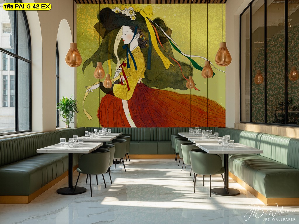 เติมโซนผนังร้านเกาหลี ด้วยวอลเปเปอร์สั่งพิมพ์ลายเฉพาะ