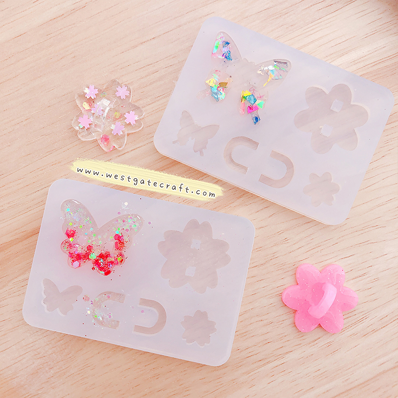 แม่พิมพ์ซิลิโคน H06 :ตัวแขวน ผีเสื้อ + ดอกไม้ 6 กลีบ