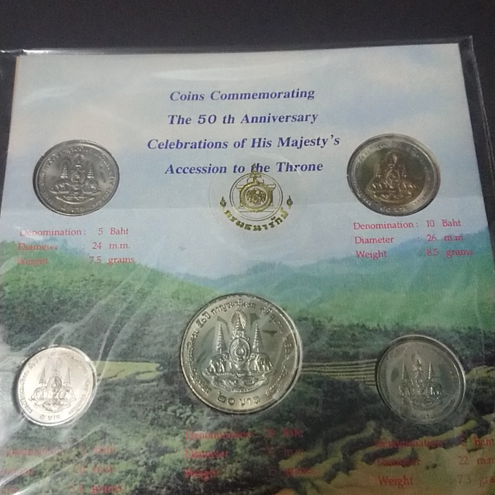 แผงพร้อมเหรียญที่ระลึก กาญจนาภิเษก ร9 ชุด 5 เหรียญ แพคกรมธนารักษ์ เดิม ปี2539