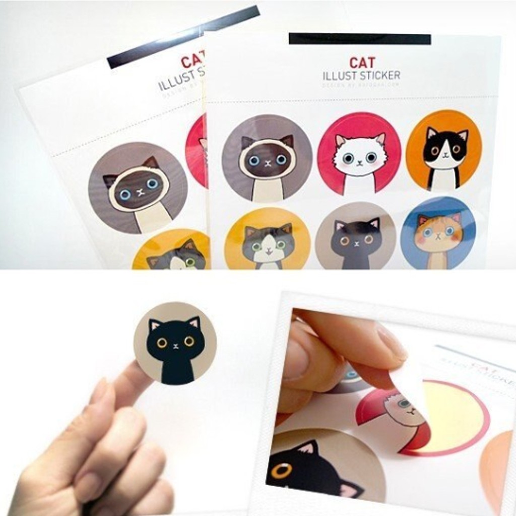 Muisungshop 🐱 Cat Illust Sticker สติ๊กเกอร์กลมหน้าแมว 🐱