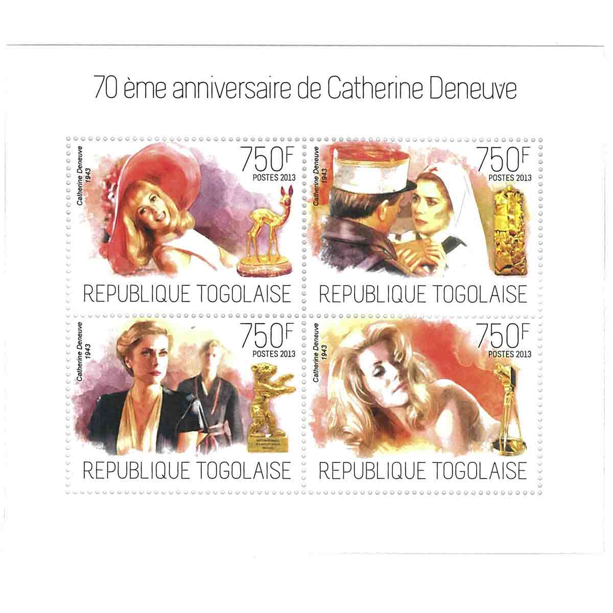 Togo Stamp, 2013 70th Birthday Catherine Deneuve, Famous People