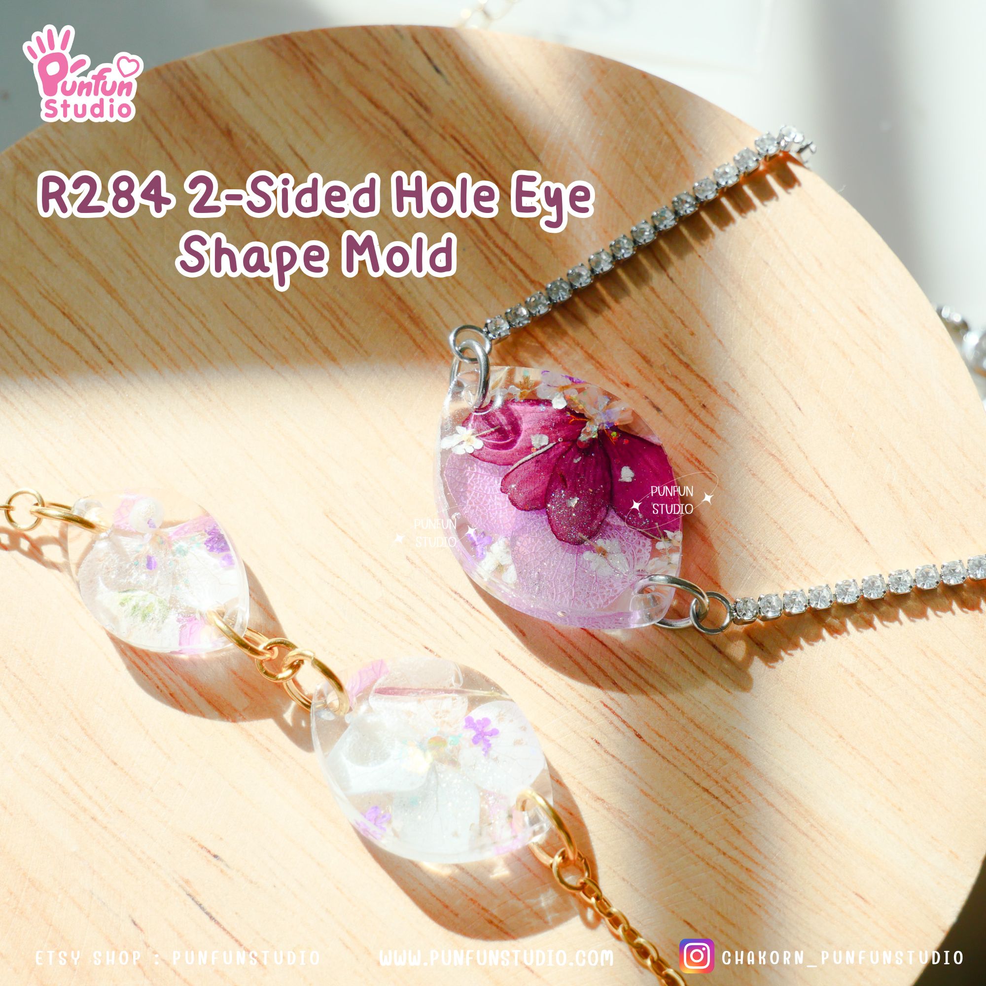 R284 2-Sided Hole Eye Shape Mold / 3 in 1 / Size 2.8, 2.3, 1.8 cm / UV Clear